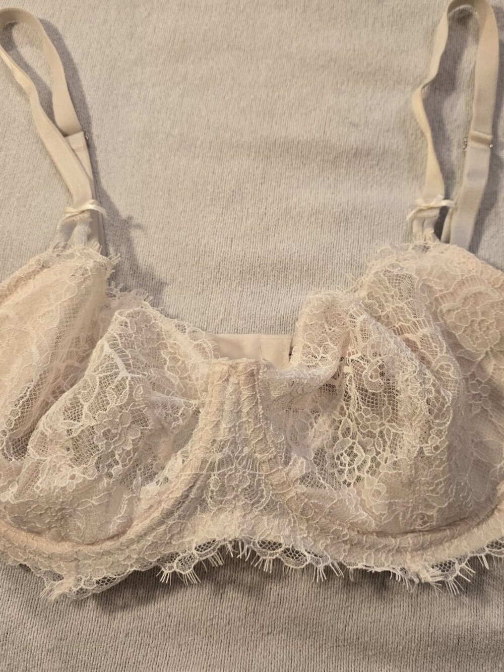 Victorias Secret Dream Angels Unlined Demi Bra 32DDD White Sheer Eyelash Lace Un